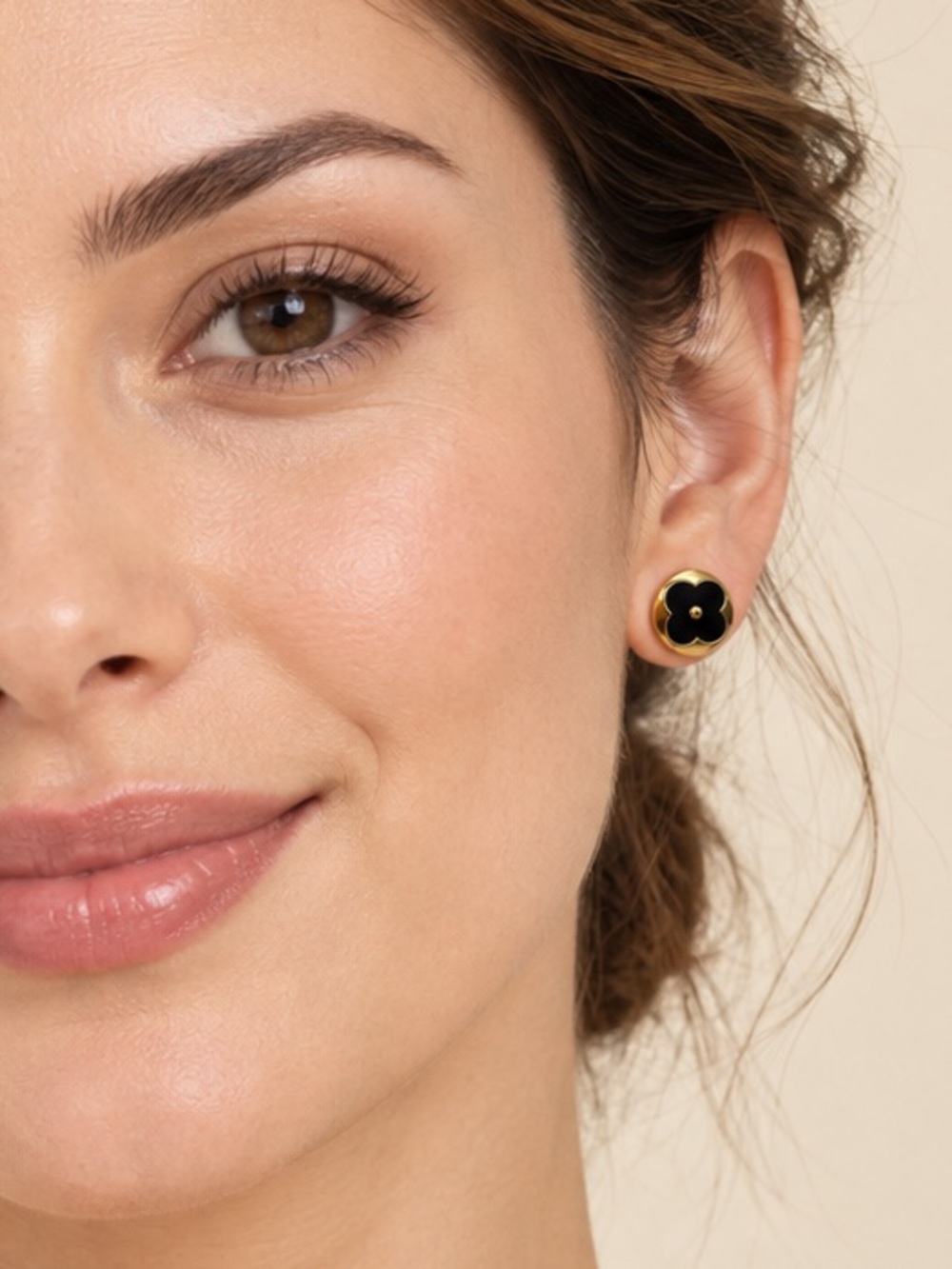 Gold and Black Flower Stud Earrings Steel 316L